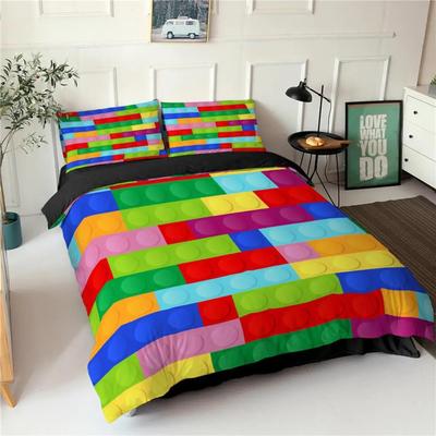 Toy Print Duvet Cover Set Dot Building Blocks Comforter Cover Microfiber Bedding Set Colorful Geometric Bricks Game Quilt Cover