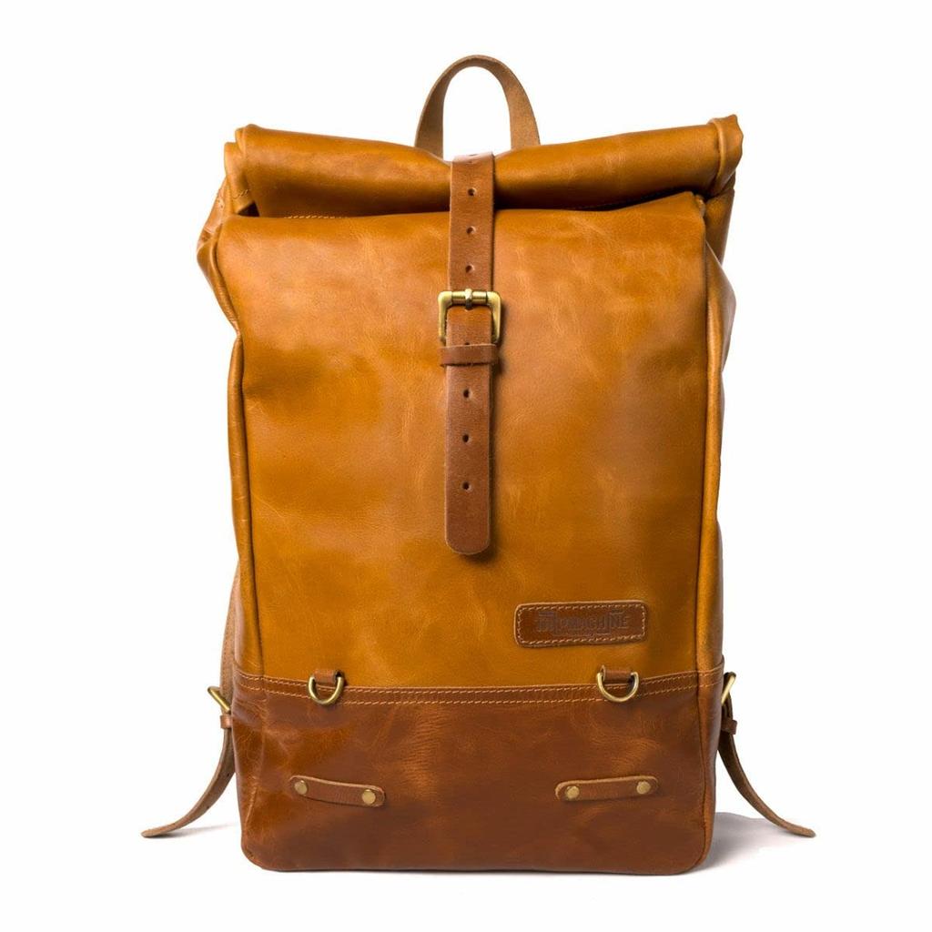 Trip Machine Backpack Pannier Classic Roll Top Motorcycle Pannier Bag Backpack - (Vintage Tan)