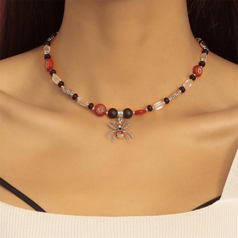 Diamonds Spiders Exaggerated Clavicle Chain Female Temperament Handmade Beaded All-matched Crystal Stone Necklace