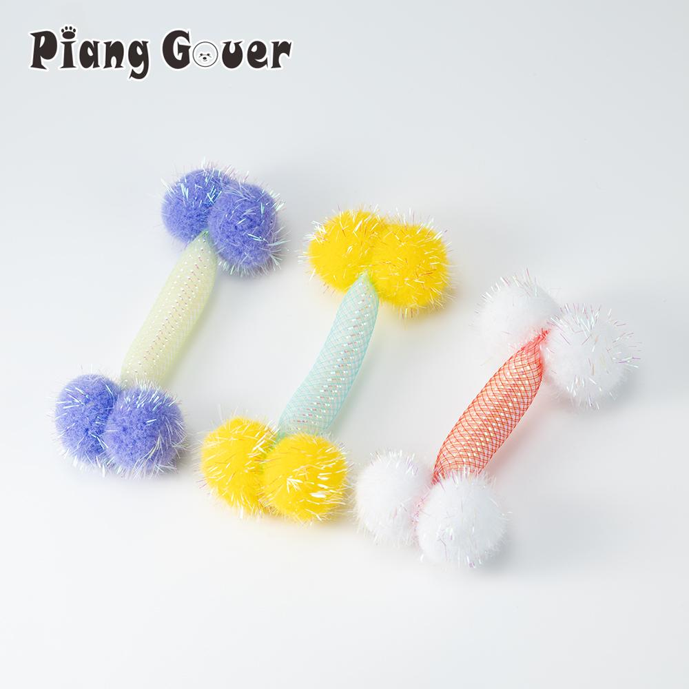 Bone Shape Plush Ball Cat Toy Elastic Mesh Tube Kitten Chew Pet Toy