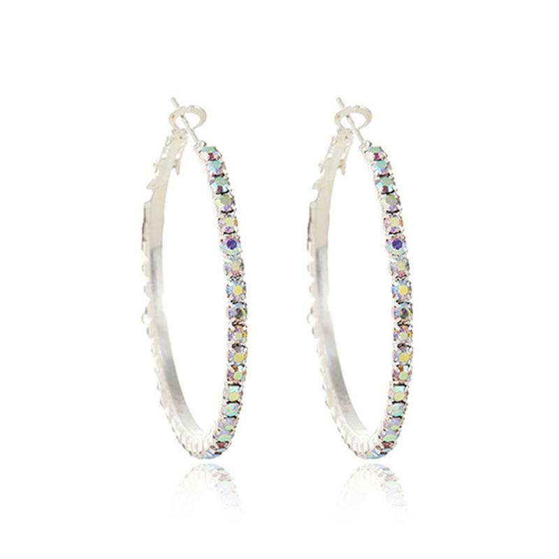 Exaggerated Sparkly Rhinestone Hoop Geometric Earrings Hook for Women Big Round Pierced Earrings Wedding Party Jewelry Gifts