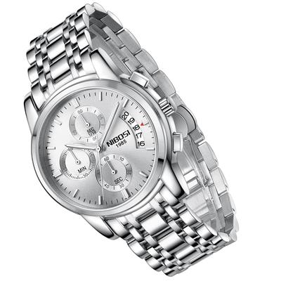 Watch Arm Watch Waterproof Business Stylish Silver Chronograph Brand Analog Casual Metal Band Stainless Steel Watch Date Fluorescent Luxury Day Gift