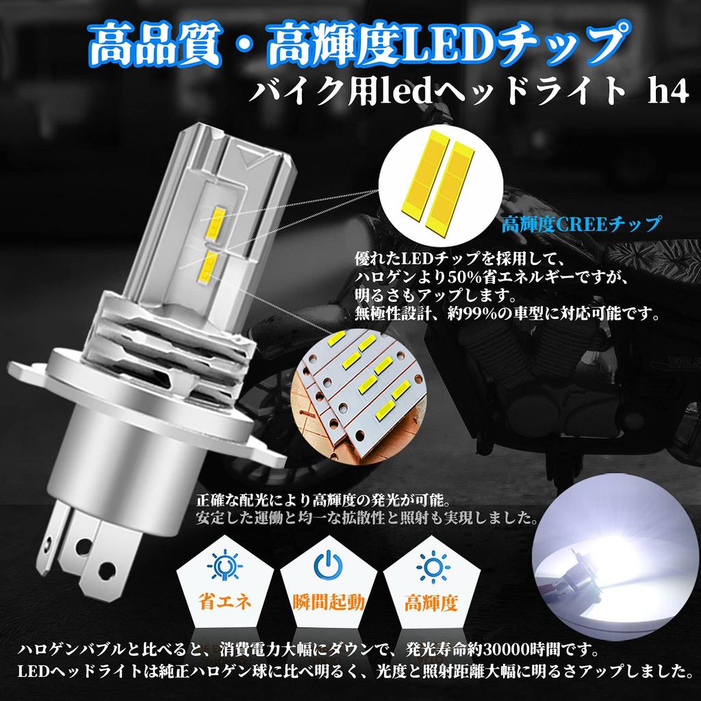 XELORD Motorcycle LED Headlight H4 Switching Integrated LED Bulb with CREE 6500K Vehicle Inspection Hi/Lo Chip, White, Compliant, DC9-32V, Fanless,