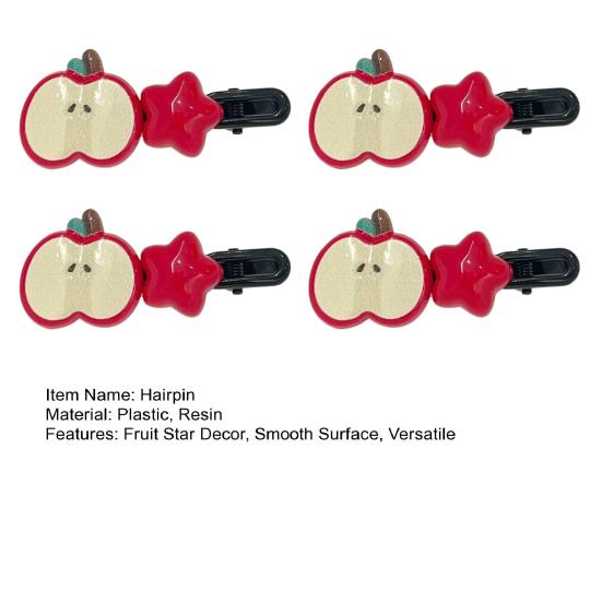 4Pcs Girl Hairpin Red Fruit Slice Decor Hair Clips Smooth Surface Rounded Edges Lightweight Hair Pins Hair