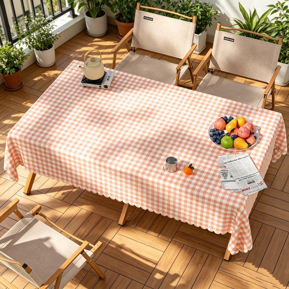 1pc Pink And White Checkered Pastoral Style Spring Tablecloth, Durable Polyester, Classic Pink And White Checkered Pattern, European Countryside Casua