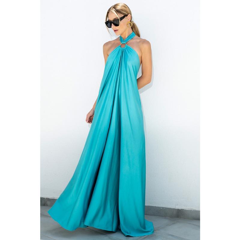 Women's Summer Sexy Temperament Satin Halter Swing Gown Party Travel Dresses