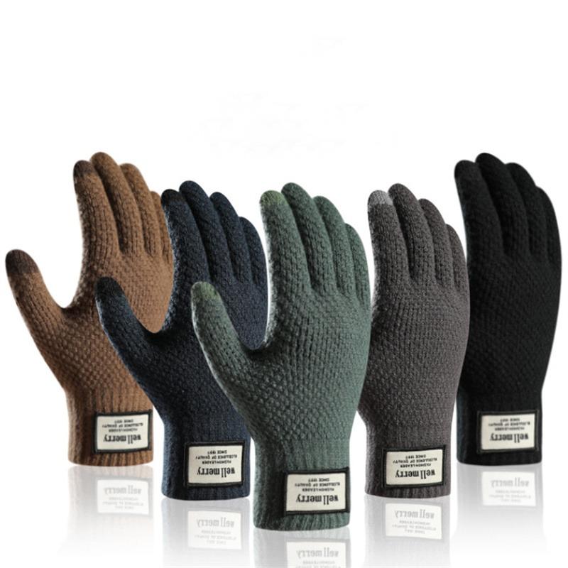 Winter Men Knitted Gloves Touch Screen Cycling Mittens Thicken Warm Wool Cashmere Solid Business Gloves Autumn Winter