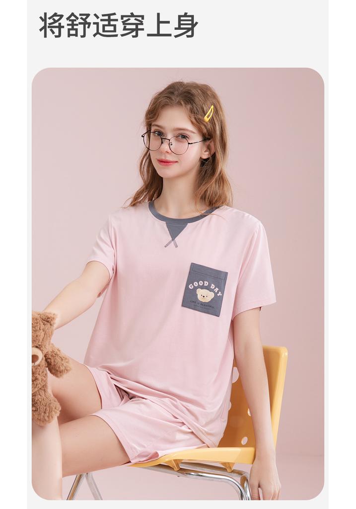 Fenteng [100% Cotton] Summer New Round Neck Sweet Cool Sports Short Sleeved Home Clothes Set for Women's Pajamas