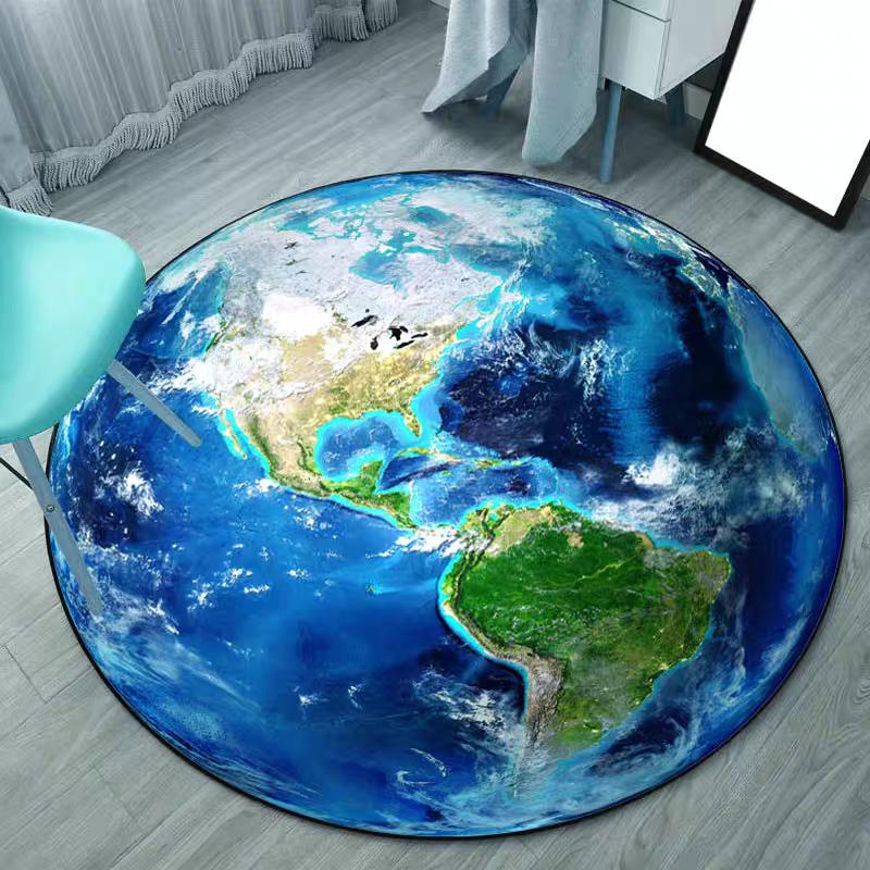 Round Sponge Carpet Earth Moon Mars Pattern Anti-Slip Floor Mat Bedroom Computer Chair Floor Mat Home Decoration