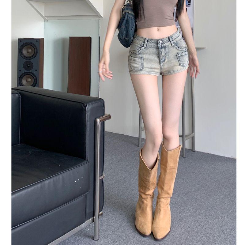 American Style Spicy Girl Denim Ultra Short Shorts for Women 2025 Spring Summer Slim Fit Hip-Hugging Hot Pants Retro Light-Colored Straight Pants