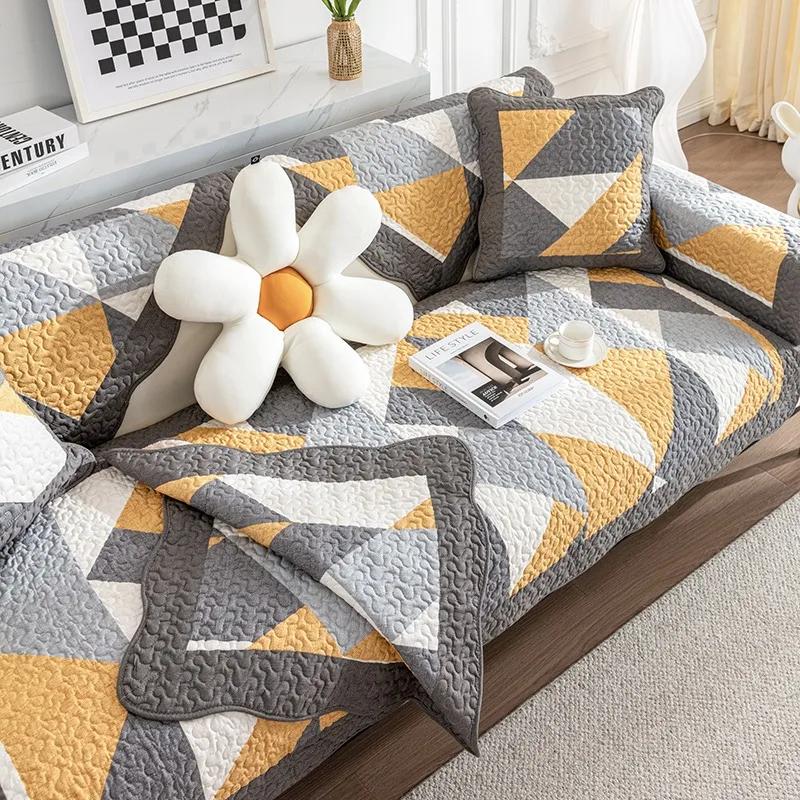 Rural Style Sofa Cushion Cotton Four Seasons Universal Fabric Non-slip Modern Simple Double-sided Embroidery Nordic Towel Cover