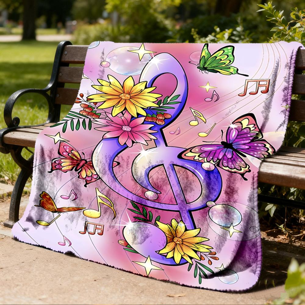 1 Stück Musiknote, Schmetterlingsdruck Outdoor-Decke, Leichtes Polyester,