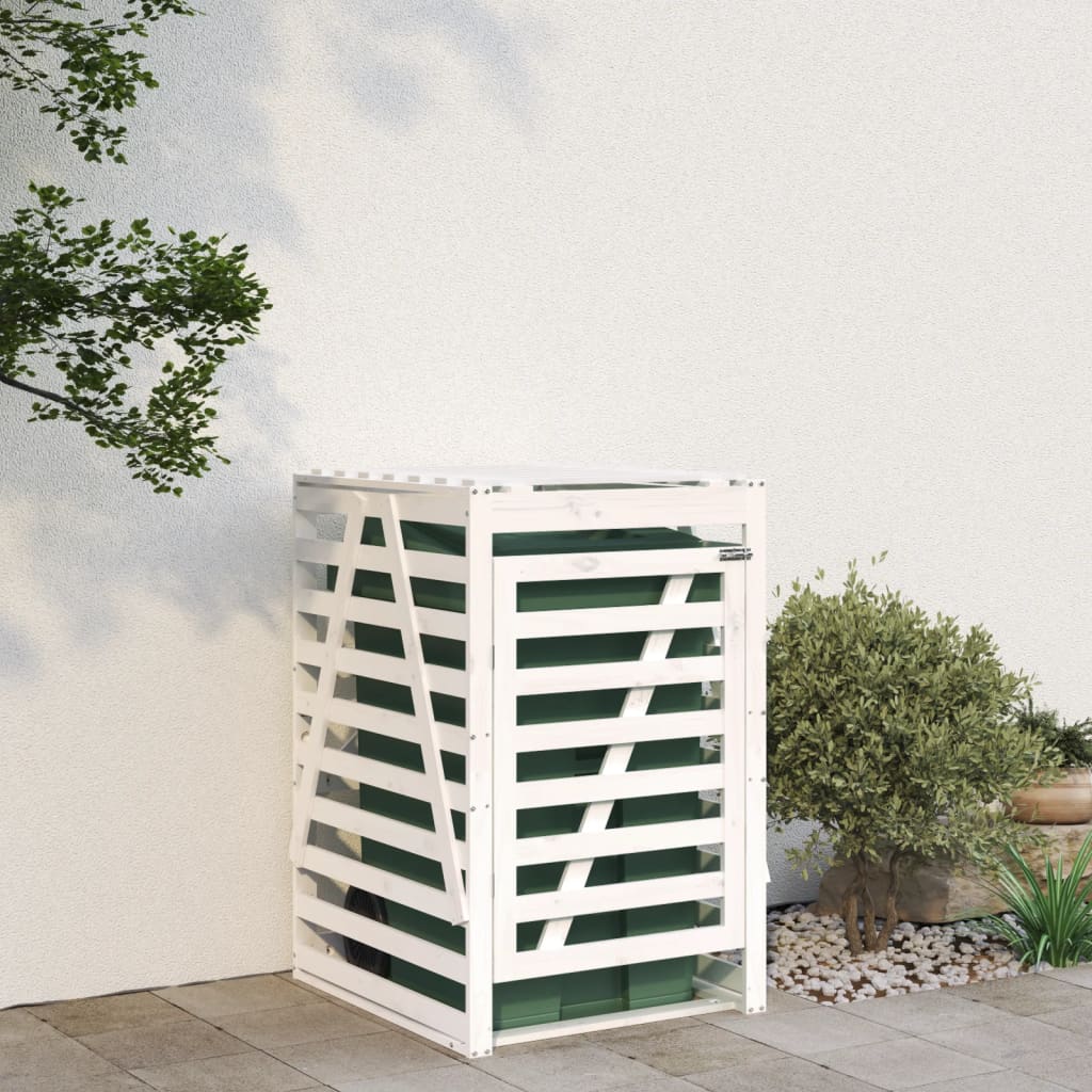 Waste Bin Enclosure White 84 x 90 x 128.5 cm Solid Pine Wood
