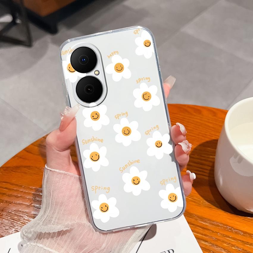 For Huawei Enjoy 80 P50 70x Y6 Y5 Y8p P40 Summer Fresh Flower Pattern Phone Cover Transparent Soft Silicone Anti Fall Protective Shell For Huawei Case