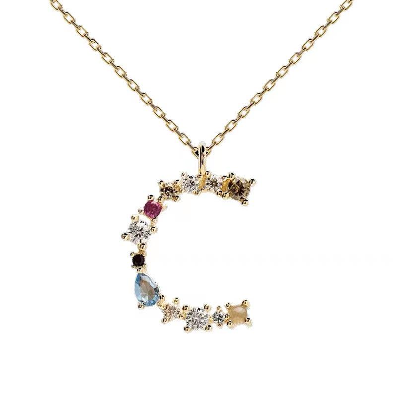 Colorful Zircon Alphabet Necklace: Women's European & American Design