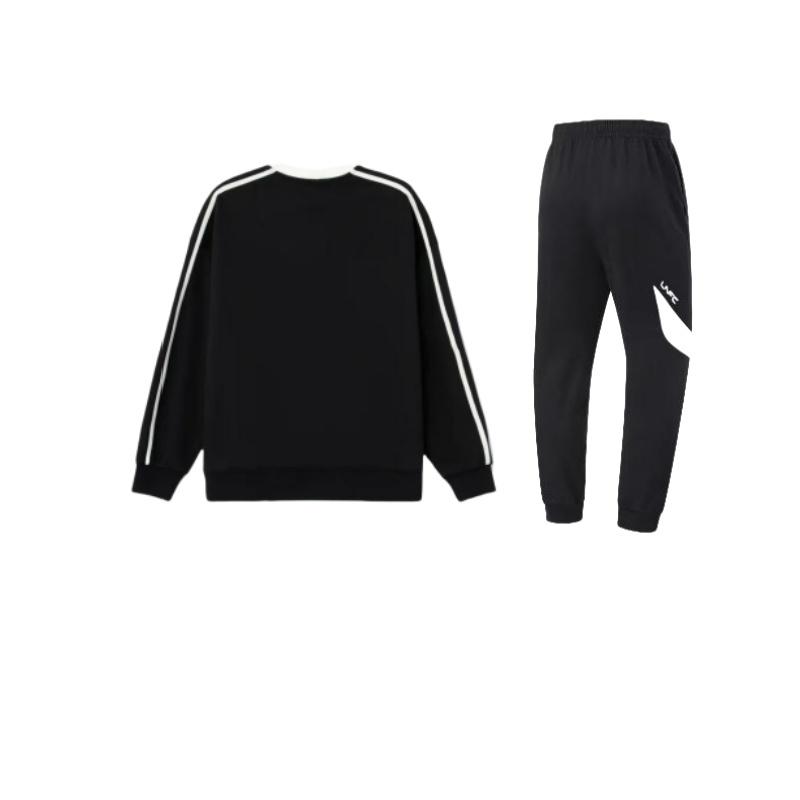 Li Ning Letter Print Side Stripe Loose Pullover Long Sleeve Sweatshirt Comfortable Long Pants Casual Sports Suit YKLU341-1+-AWDU917-1
