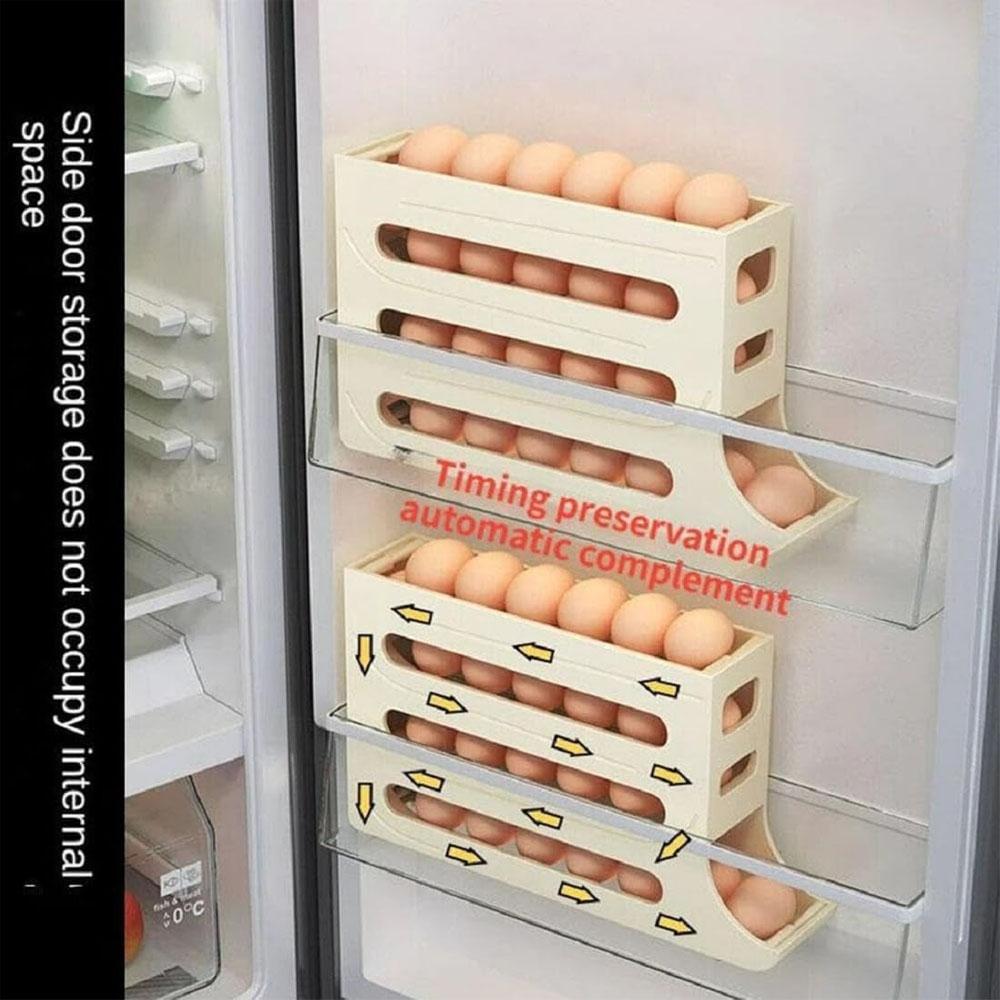 1pcs Refrigerator Egg Rack Rolling Design Automatic Rolling Stackable Egg Rack Can Hold 30 Eggs Keep Fresh Space Saving