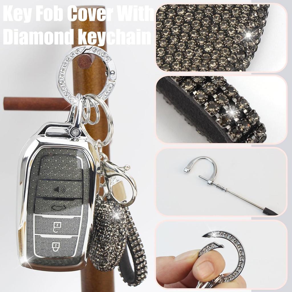 Key Fob Cover With Diomond Keychain Car Key Shell Compatible With Toyota Camry Venza RAV4 Prime Land Cruiser Fortuner Grand Highlander Corolla, 4