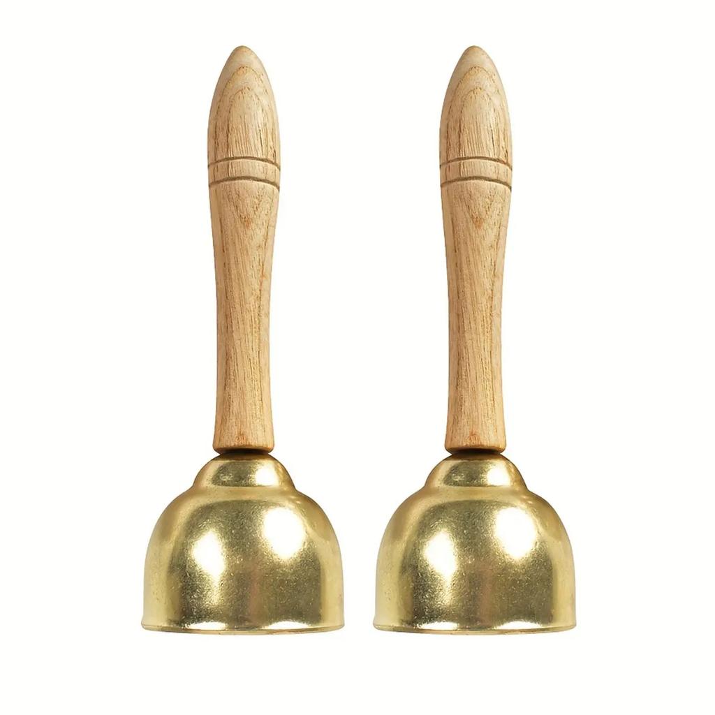 2pcs Hand Bells with Wooden Handle Handheld Bells Percussion Music Instrument for Wedding Game Party Decor ZSY
