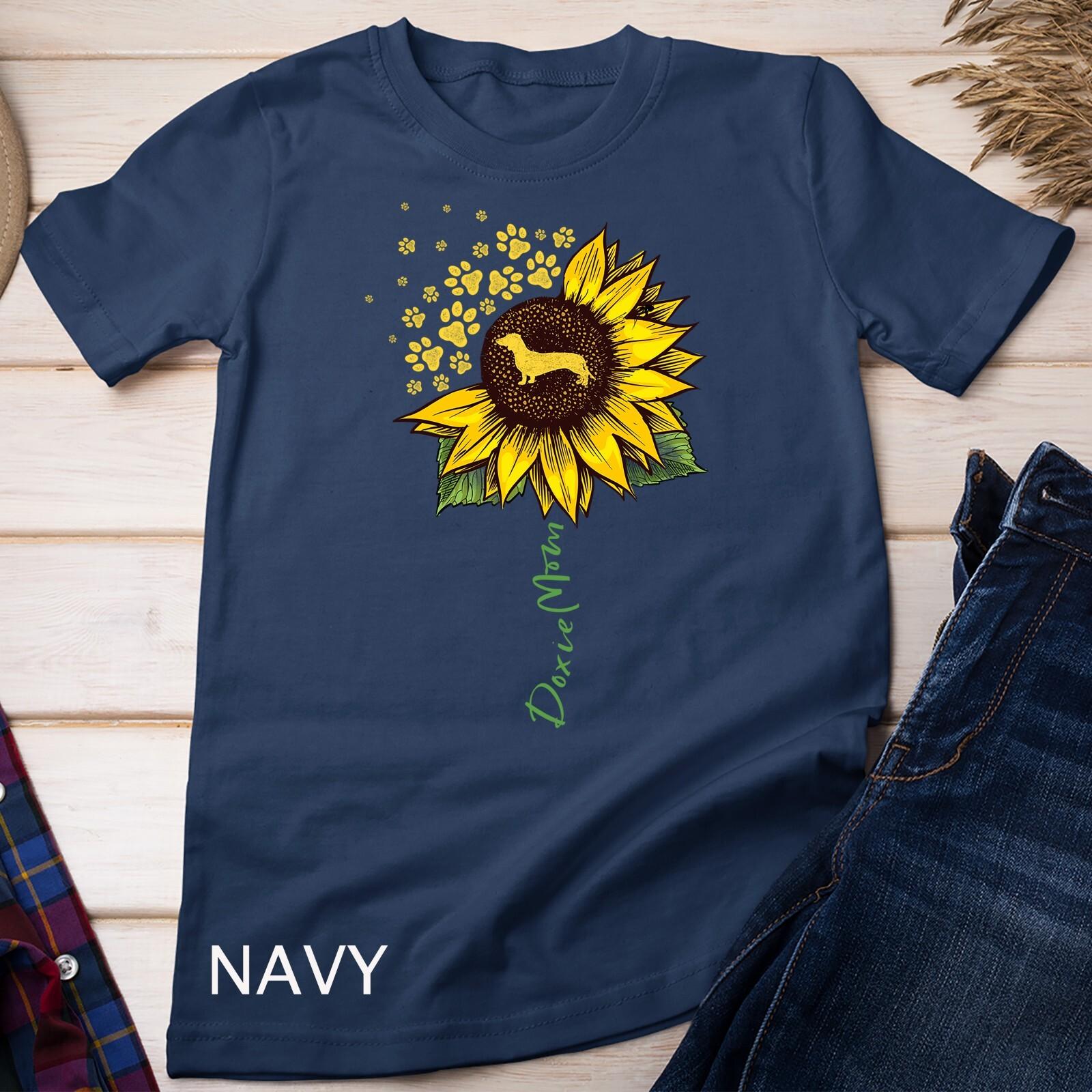 Doxie Mom Sunflower Dachshund Lover Gifts Dog Mom Mama Unisex T-Shirt Mens Womens Tees Top 2XL