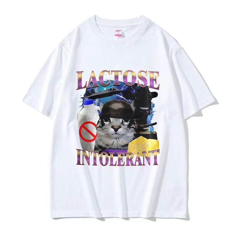 Limited Lactose Intolerant Funny Cat Meme T Shirts Unisex Vintage High Quality Fashion Tshirt Unisex Cotton Short Sleeve Tees