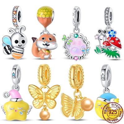 Copper Classical Butterfly Luminous Star Moon Pendant Fit 3Mm Pan Bracelet Diy Beads Fashion For Women Jewelry Gift