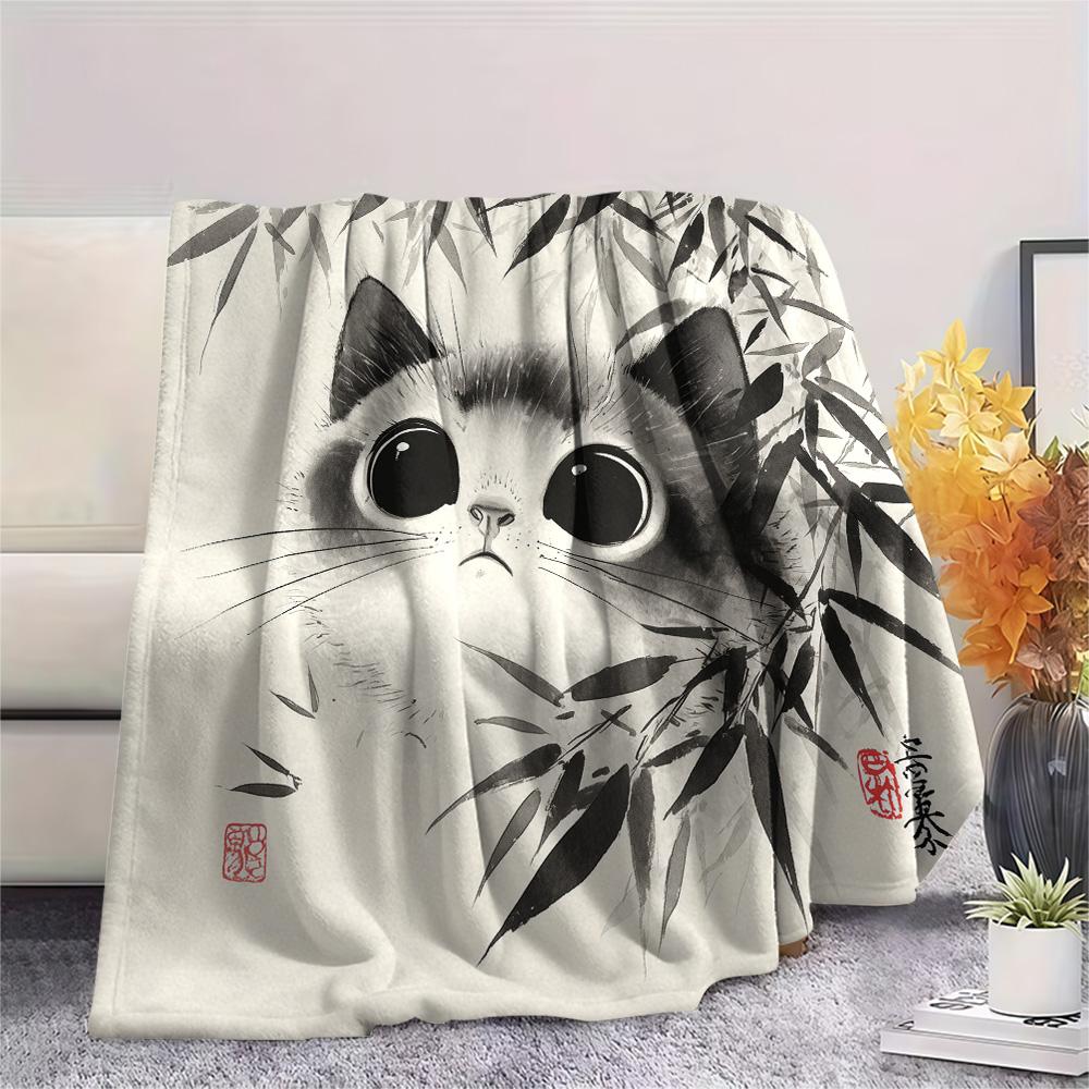 Ink Wash Cats  Print Flannel Blanket, High quality Comfortable for All Seasons, Home Decor, Warmth and Comfort