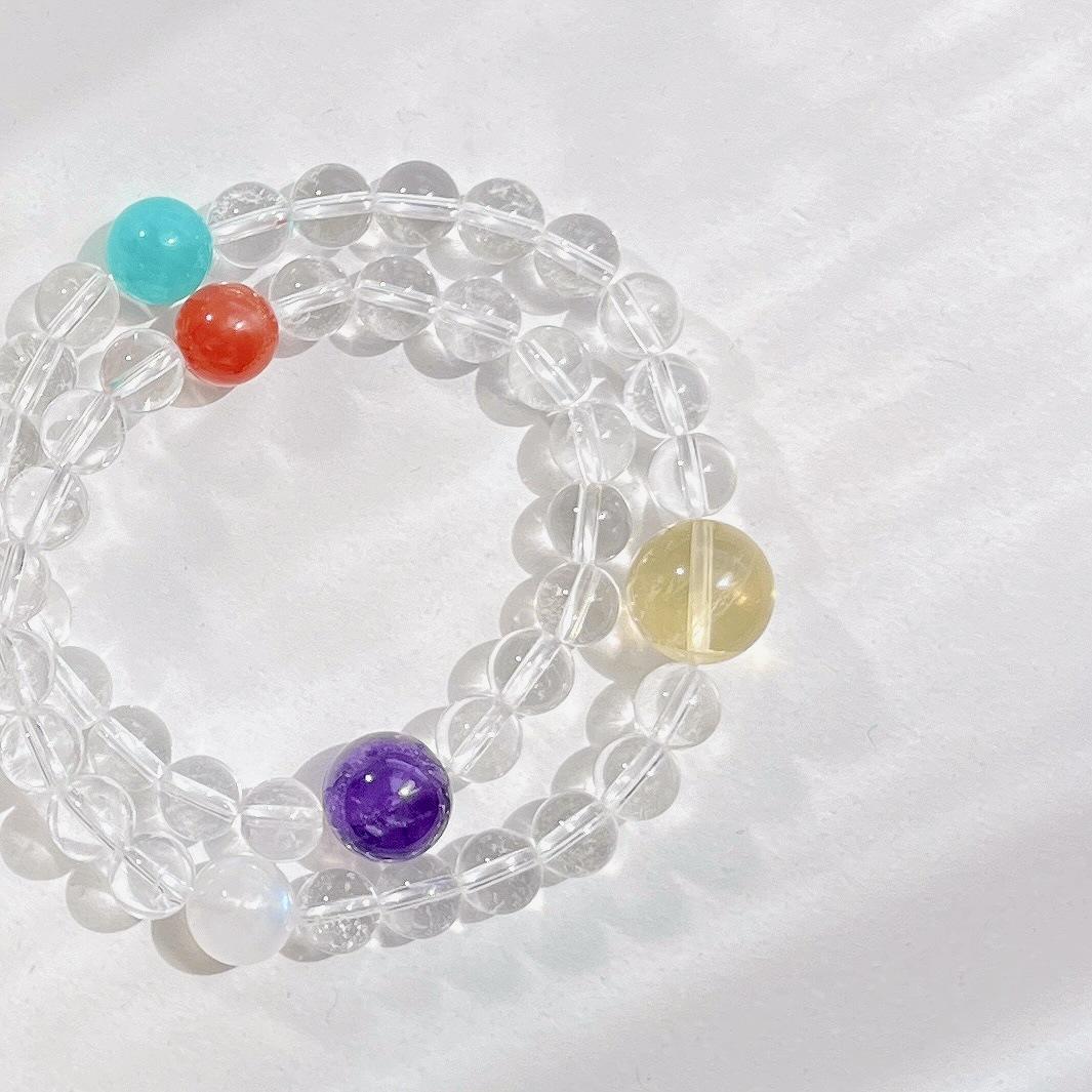 6-12Mm Natural White Crystal Lemon Citrine Amethyst Tianhe Stone Multi-Circle Bracelet Bracelet