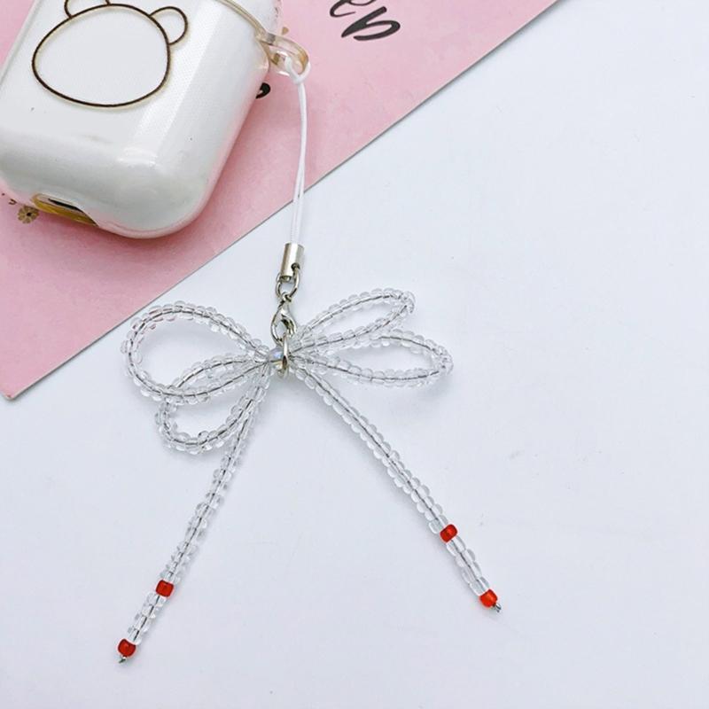 Fashion Glass Beaded Bowknot Phone Charm Straps Y2K Bag Decoration Lanyard Car Keys Hanging Pendants Purse Accessories