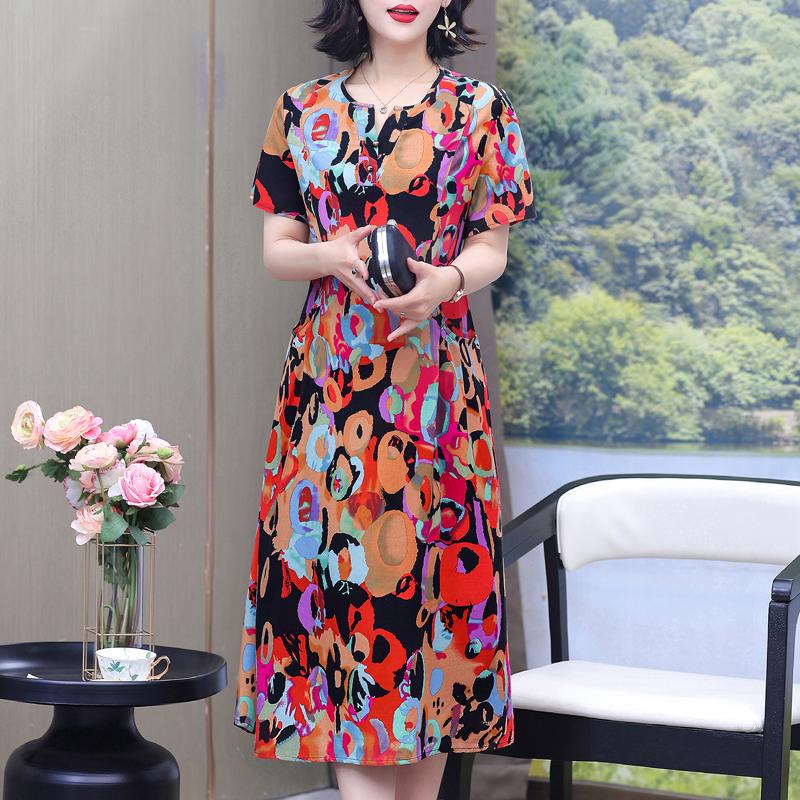 Elegante Damen-Sommerkleider Übergröße Lässig Print Kurzarm Langkleid