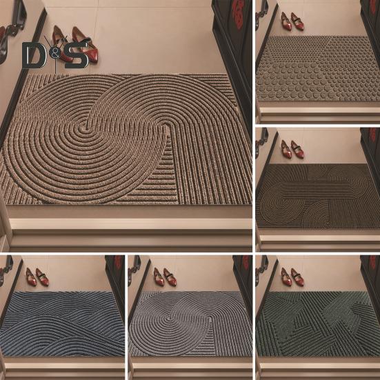 Door Mat Removes Dirt Recycled Anti-Slip Base Cuttable Geometric Pattern Indoor/Outdoor Use Entrance Rug for Kitchen Garage