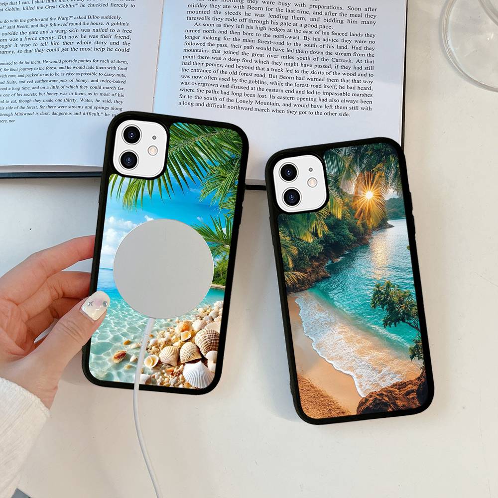 Sea Tropical Palm Trees Beach Phone Case Magnetic Case For iPhone 17 16 15 14 13 12 11 For Magsafe Wireless Charge Cover