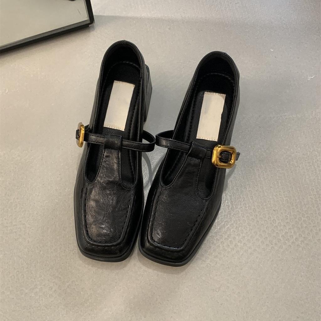 Retro Square Head Thick Heel Single Shoes Women's Spring and Autumn New Fairy High Heels Mary Jane Small Leather Shoes