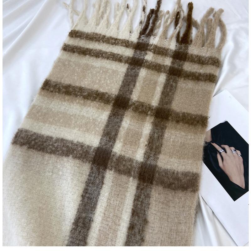 Mohair Scarf Women's New Autumn and Winter Scarf Imitation Cashmere Plaid Thickened Warm Shawl
