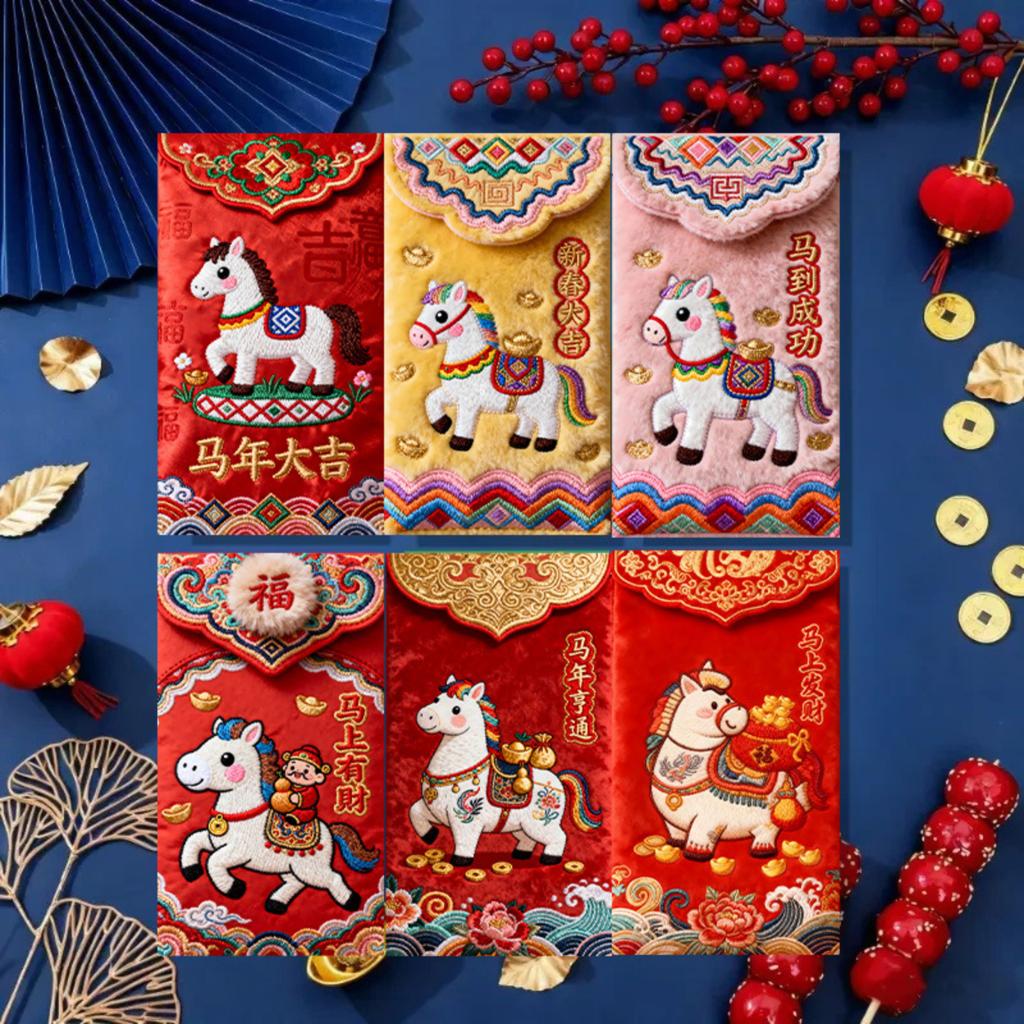 6 STÜCK Jahr des Pferdes Roter Umschlag, Chinesisches Neujahr Roter Umschlag