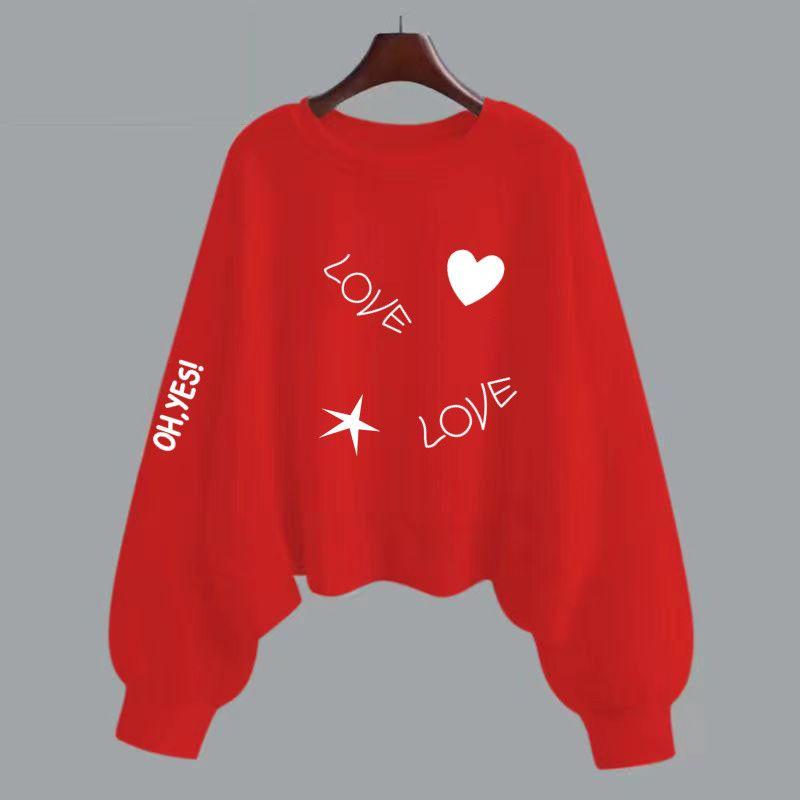 

Новый весенне-осенний модный тренд Простой принт с круглым вырезом Повседневный свитер оверсайз с длинным рукавом для студентов M красный