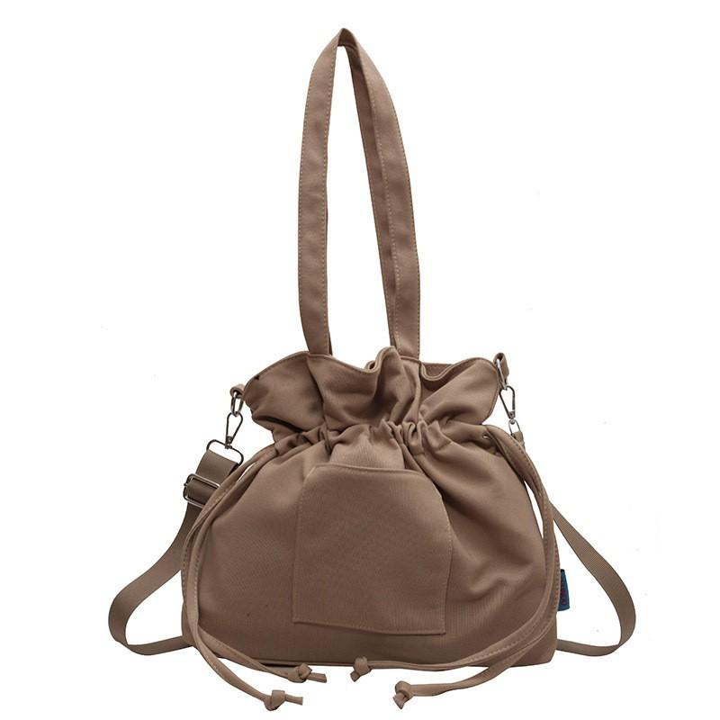 Commuting To Work Cross-border Large-capacity Cross-body Tote Bag Women's New Trendy Super Fire Drawstring Single-shoulder Canvas