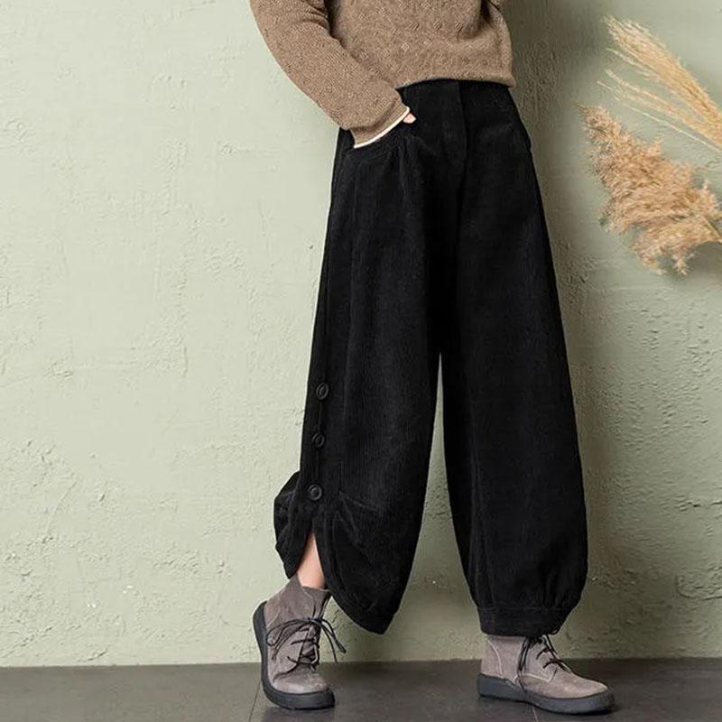 

Брюки для женщин Эластичные с высокой талией Длинные брюки Большого размера Утепленные Эластичные Свободные и Стройнящие Универсальные Повседневные Брюки с широкими штанинами XXL чёрный