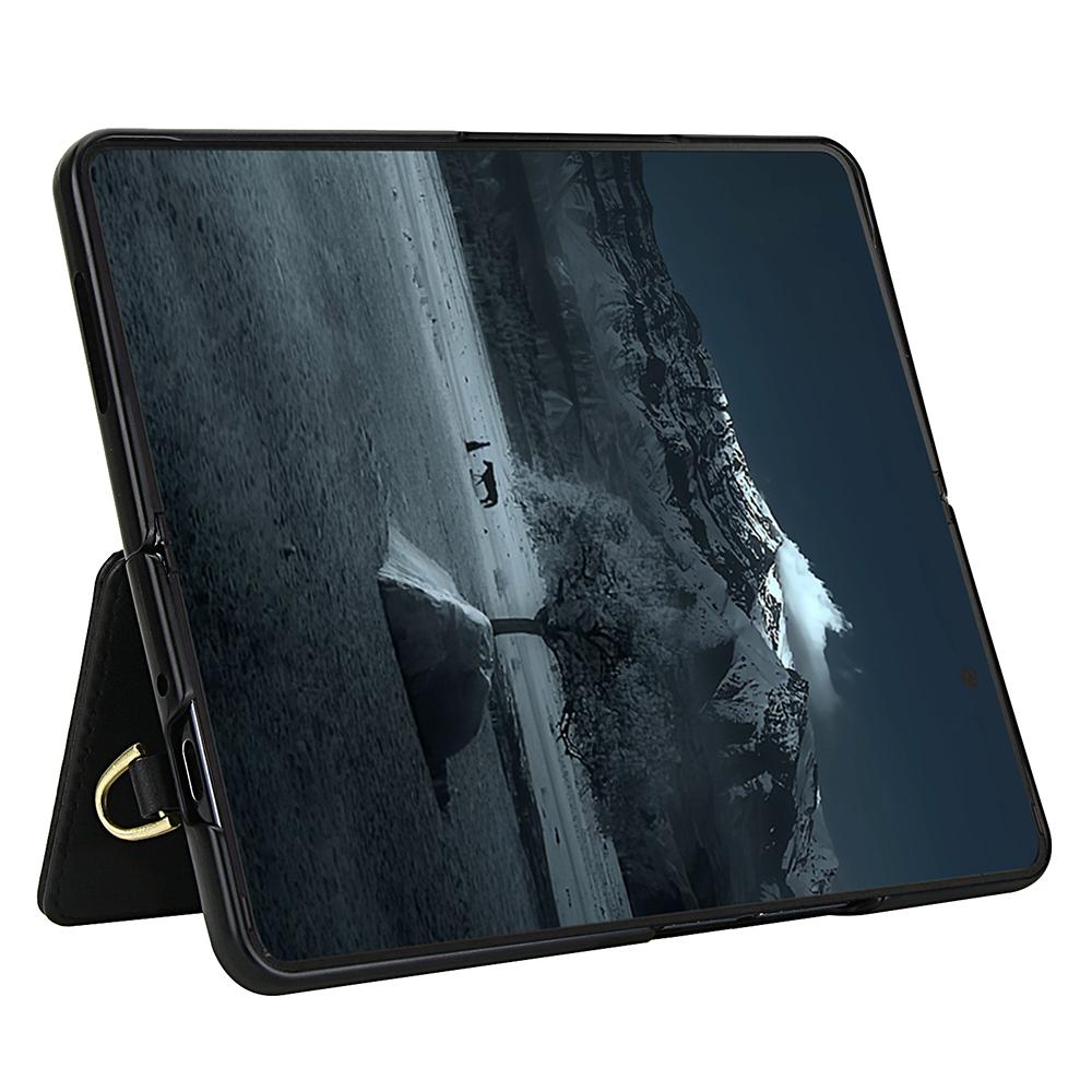 For Samsung Galaxy Z Fold4 5G Case Card Slots Leather Coated TPU Flower Phone Cover with 2 Straps