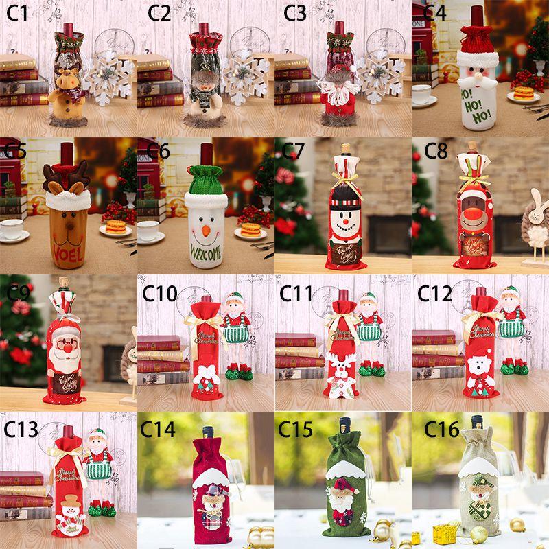 Charming Red Wine Bottle Cover Bags With Santa Claus And Snowman For Holiday Cheer