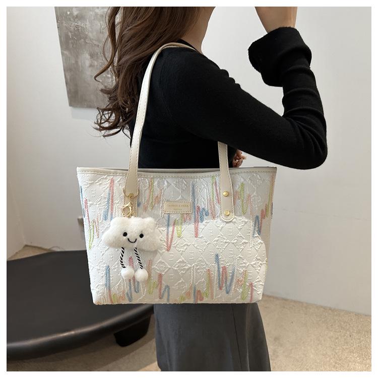 Large Canvas Embroidery Tote Bag for Women - Versatile, Casual Shoulder Bag, Perfect for Autumn 2024.