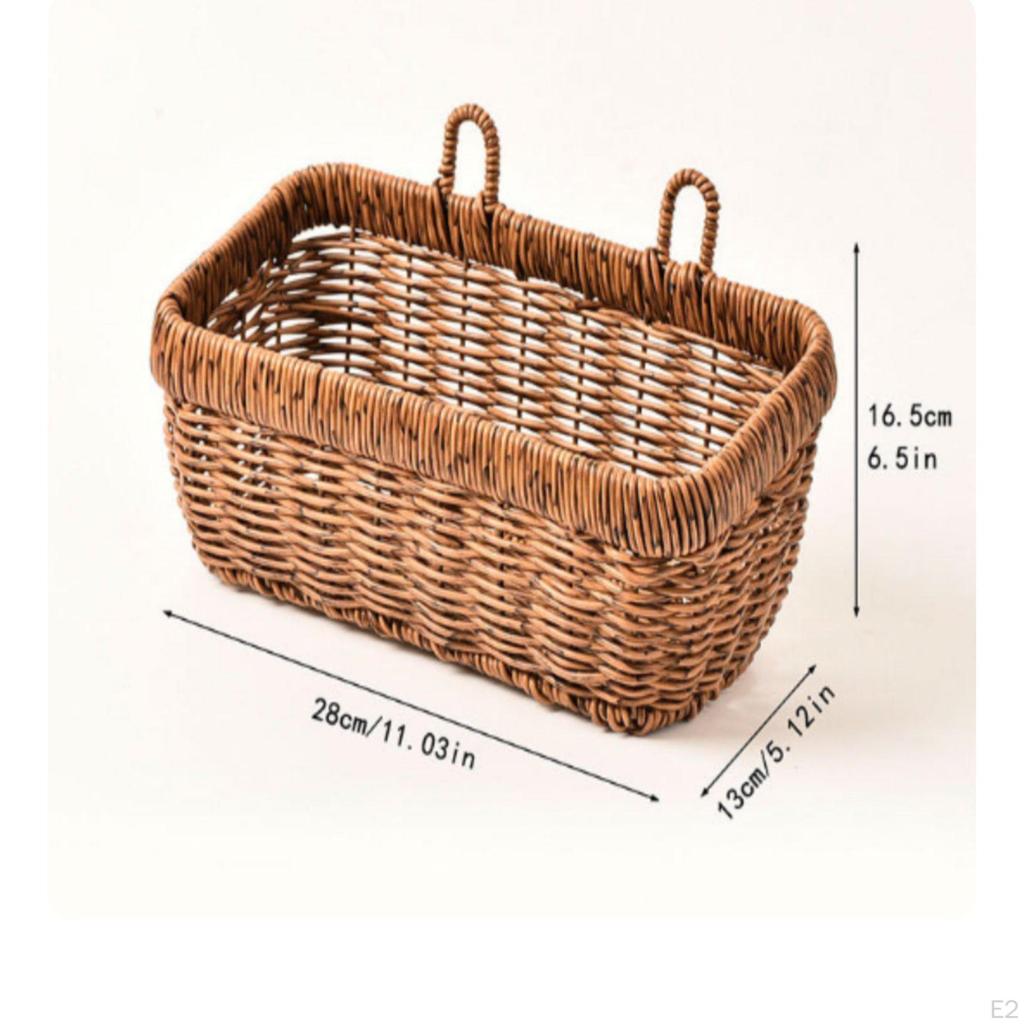 Woven Hanging Basket Nordic Design Kitchen Wall Vintage Style Storage Bin with Handles for