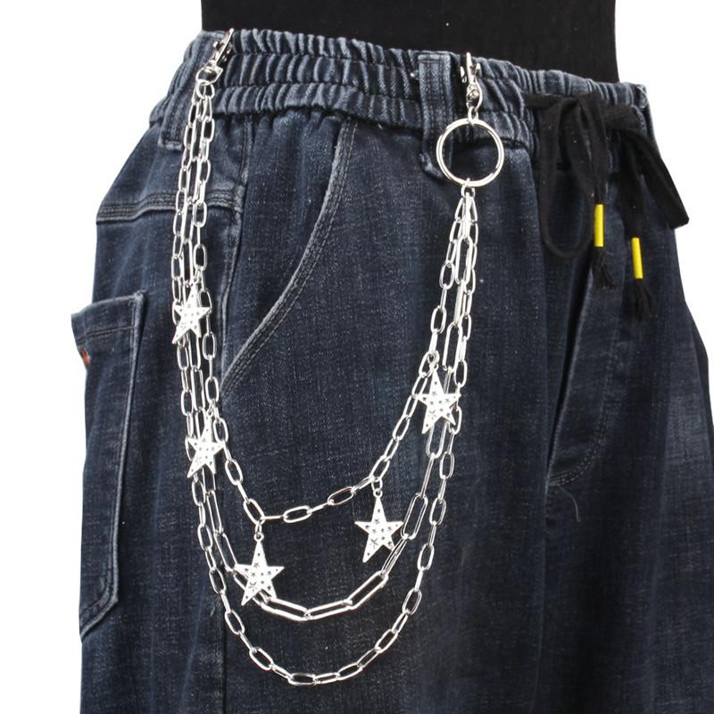 Punk Pants Chain Pentagram Keychains for Men Women Jean Trouser Biker Chains Harajuku Goth Jewelry Gothic Rock Emo Accessories