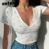 Maglietta e Top Casual da Donna alla Moda a Maniche Corte con Scollo a V