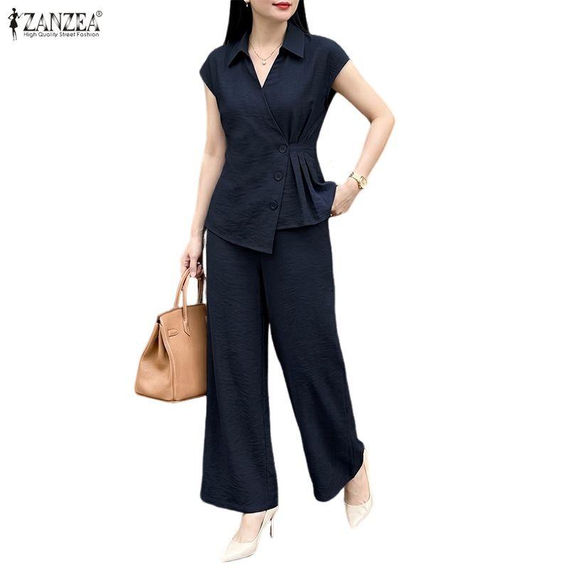 ZANZEA Seturi Casual din Două Piese pentru Femei: Topuri Vestă fără Mâneci și Pantaloni Lungi