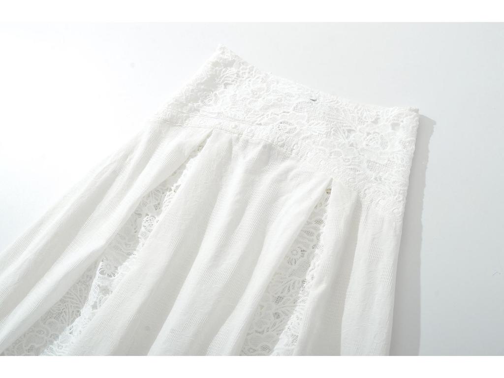 2025 Autumn Lace Patchwork Slim-fit Top & High-waisted Skirt Set