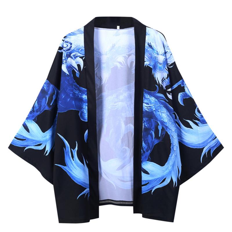 Sommer japanische Kimono Robe für Männer Frauen chinesischen Stil Drachen Druck Strickjacke Tops Halbarm