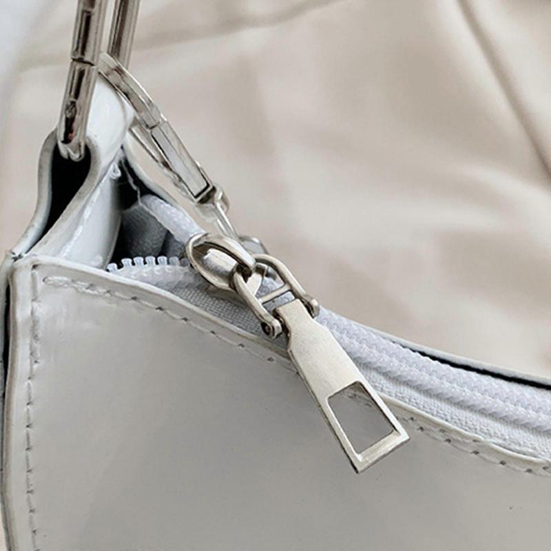 Elegant Lacquer PU Leather Armpit Bag Handbag Evening Bag Shoulder Bag with Zipper Messenger Bag for Girls Women Working  Black