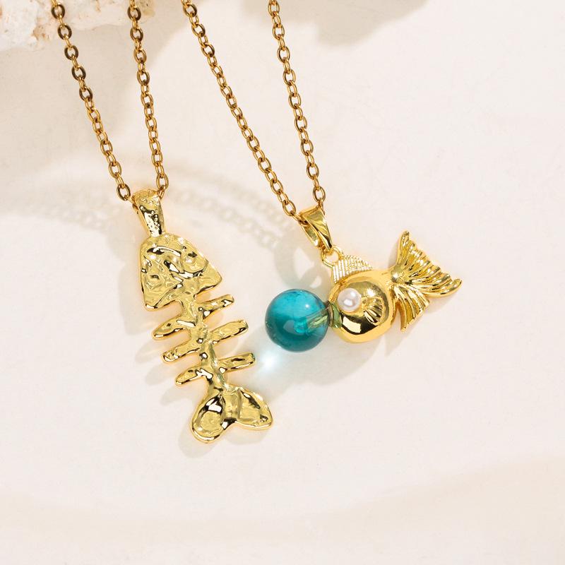 Personalized Ocean Series 18k Gold-Plated Hip Hop Necklace with Micro-Inlaid Diamonds for Women