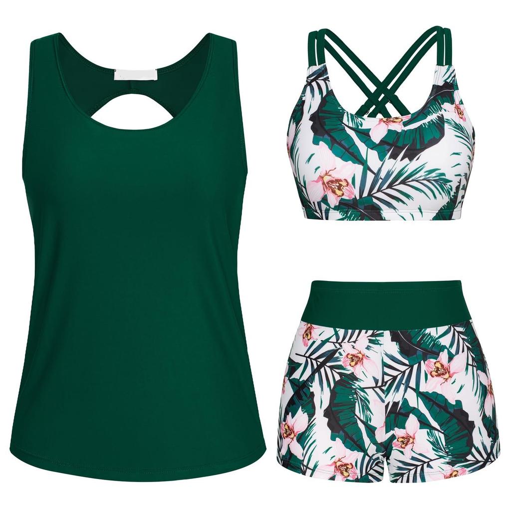 Women's Floral Printed Separate Three Piece Swimsuit With Bra Pads No Steel Bra Sexy Bikini